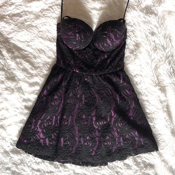 Guess Purple and Lace Fit and Flare Bustier Dress - Picture 1 of 6